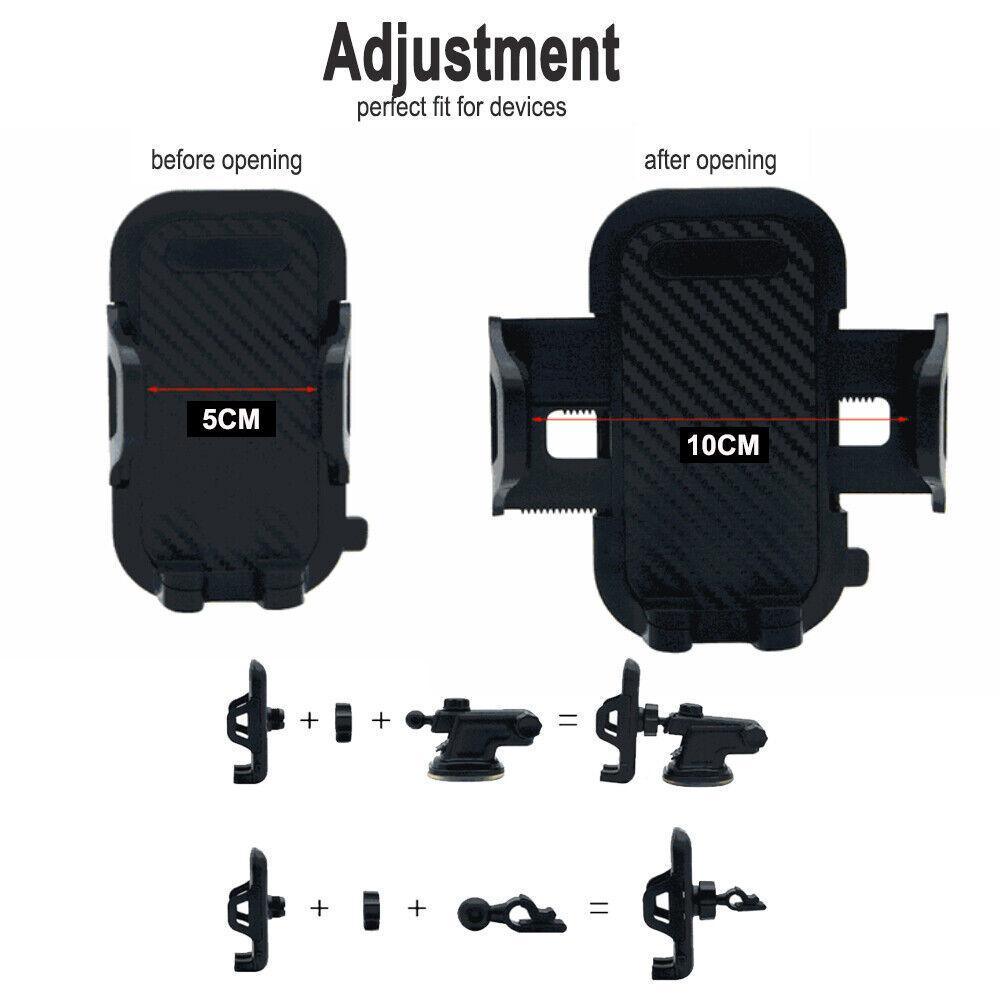 Universal car phone holder with carbon fiber finish, mounted securely on a vehicle dashboard. — view 4