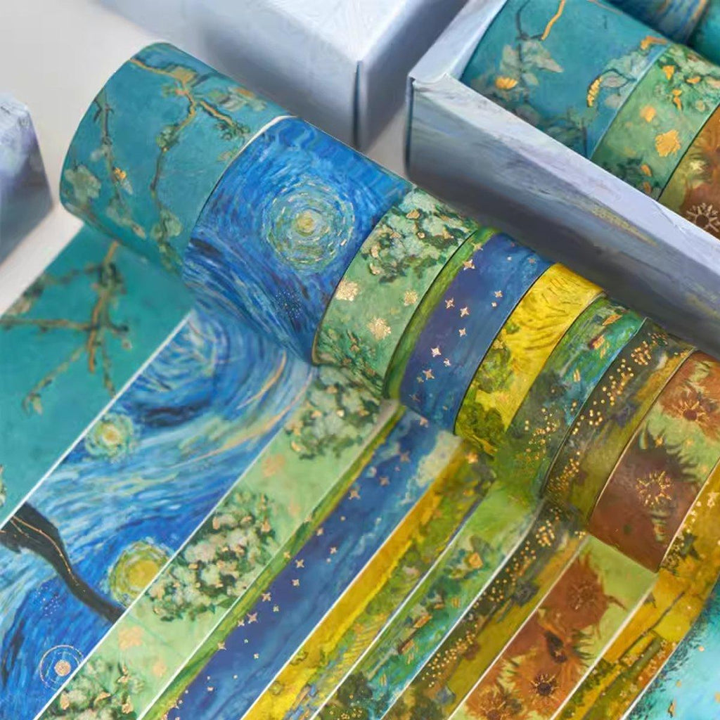 Gold foil washi tape set in assorted widths and elegant decorative patterns for scrapbooking crafts — view 5
