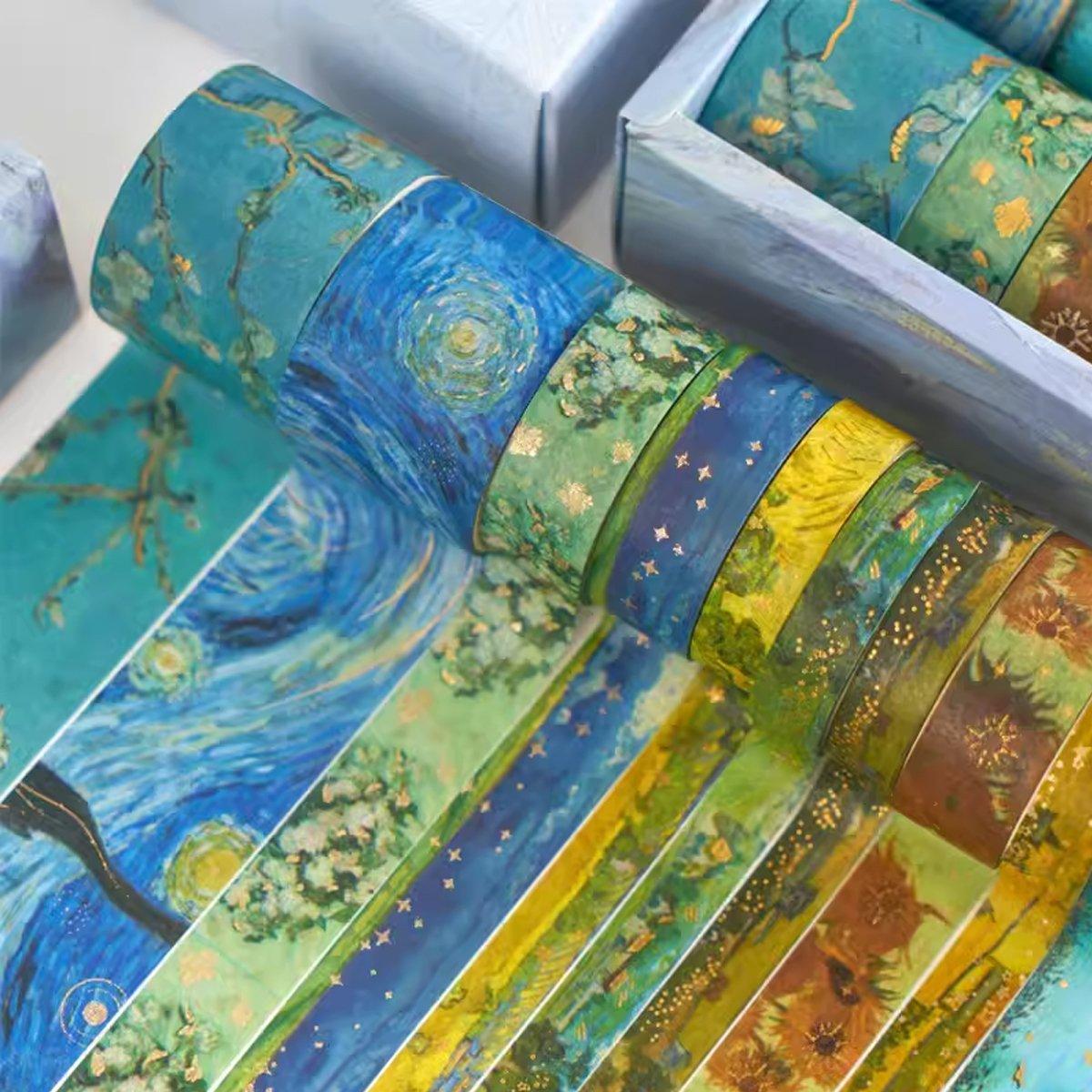 Gold foil washi tape set in assorted widths and elegant decorative patterns for scrapbooking crafts — view 5