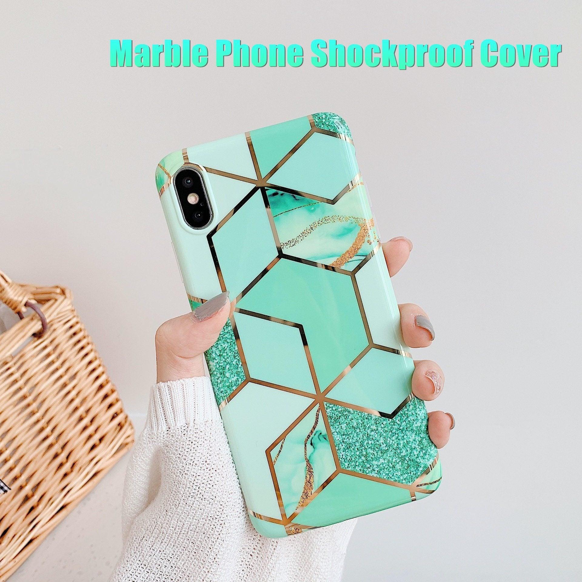 Green marble silicone iPhone case with luxury mirror finish and precision port cutouts