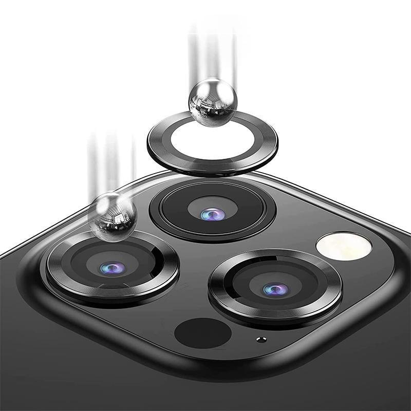 iPhone metal ring camera lens protector with clear tempered glass showing sleek premium edge protection. — view 5