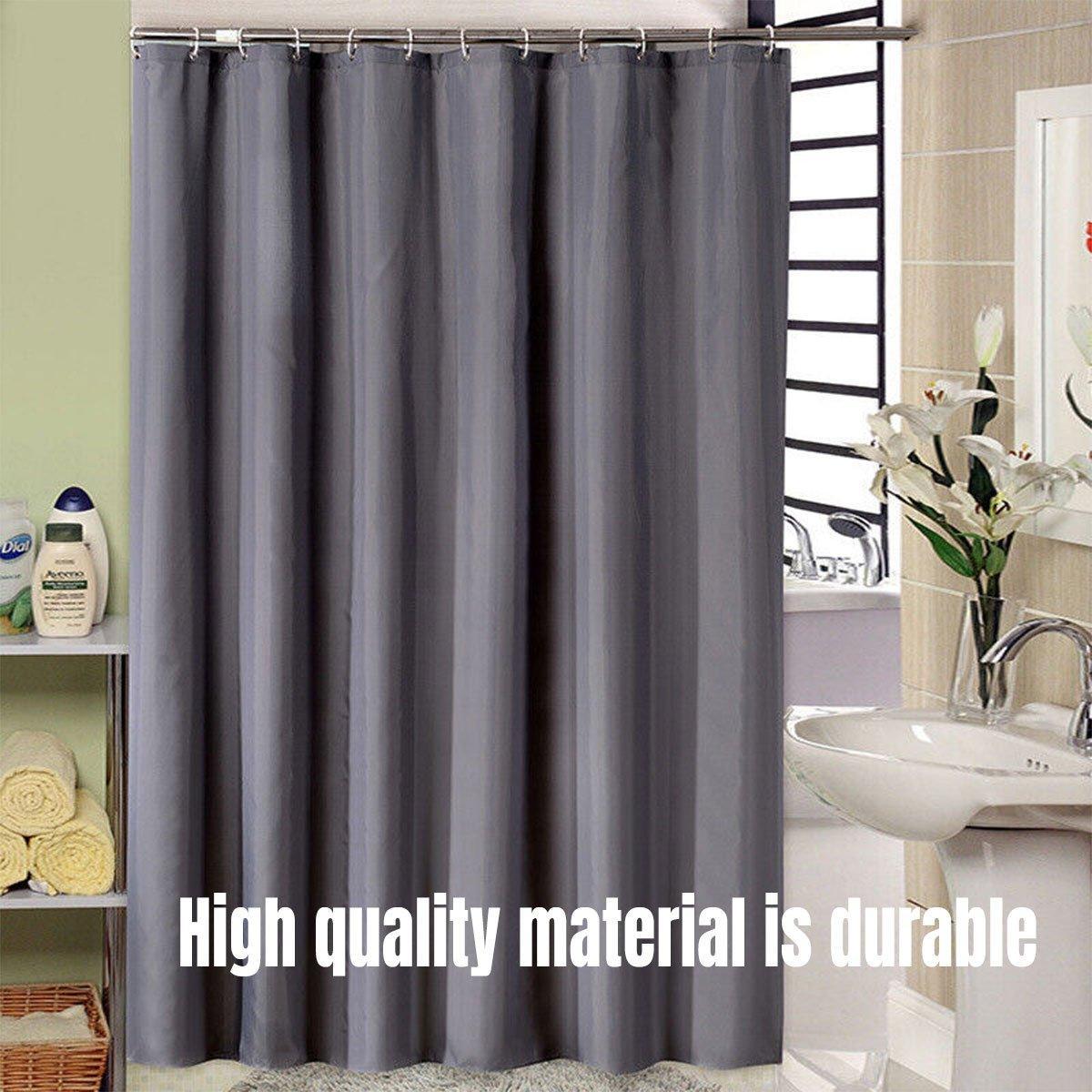 Solid colour waterproof fabric shower curtain in a modern bathroom setting with heavy duty hooks — view 4