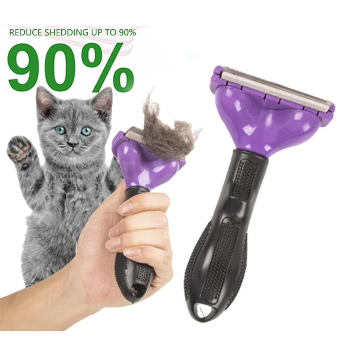 Ergonomic pet hair removal brush with stainless steel deshedding teeth and durable plastic handle — view 4