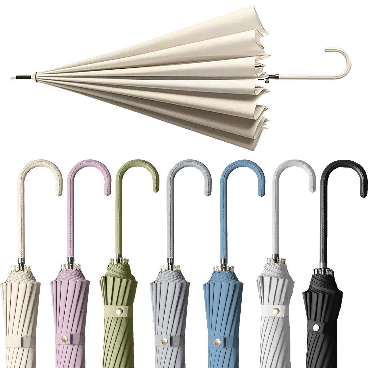 Large 16-bone automatic umbrella with long ergonomic handle and waterproof UPF50+ dual-use canopy. — view 2