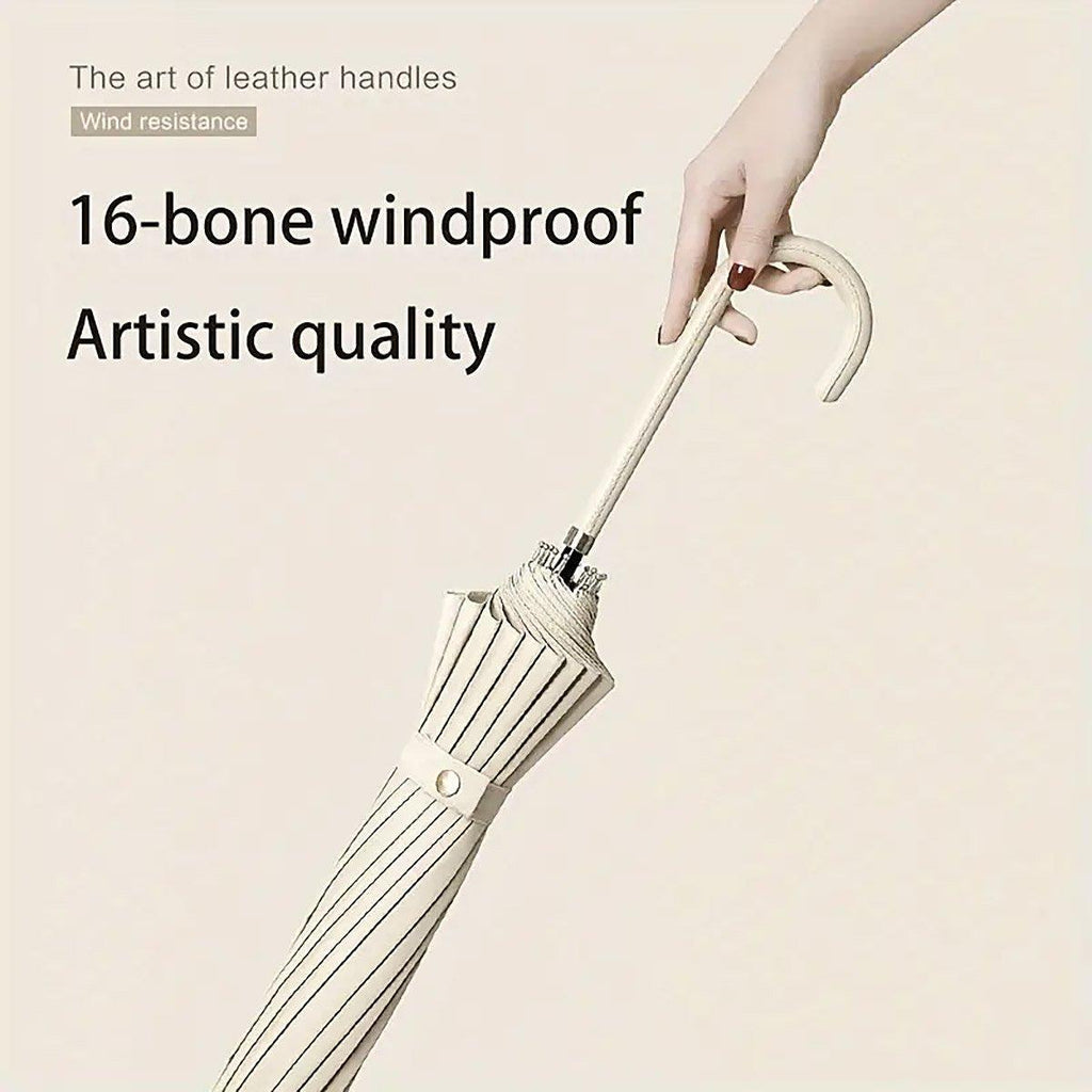 Large 16-bone automatic umbrella with long ergonomic handle and waterproof UPF50+ dual-use canopy. — view 4