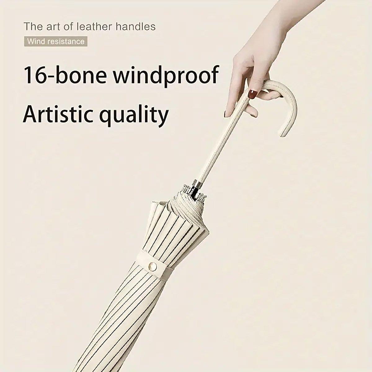 Large 16-bone automatic umbrella with long ergonomic handle and waterproof UPF50+ dual-use canopy. — view 4