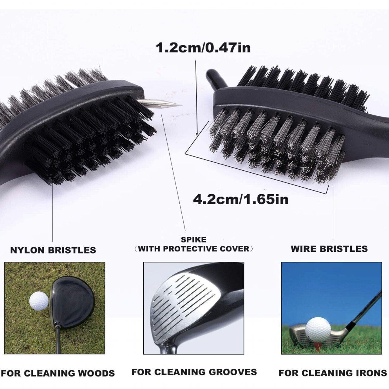Double sided golf club cleaning brush with retractable clip and groove spike in black plastic — view 5