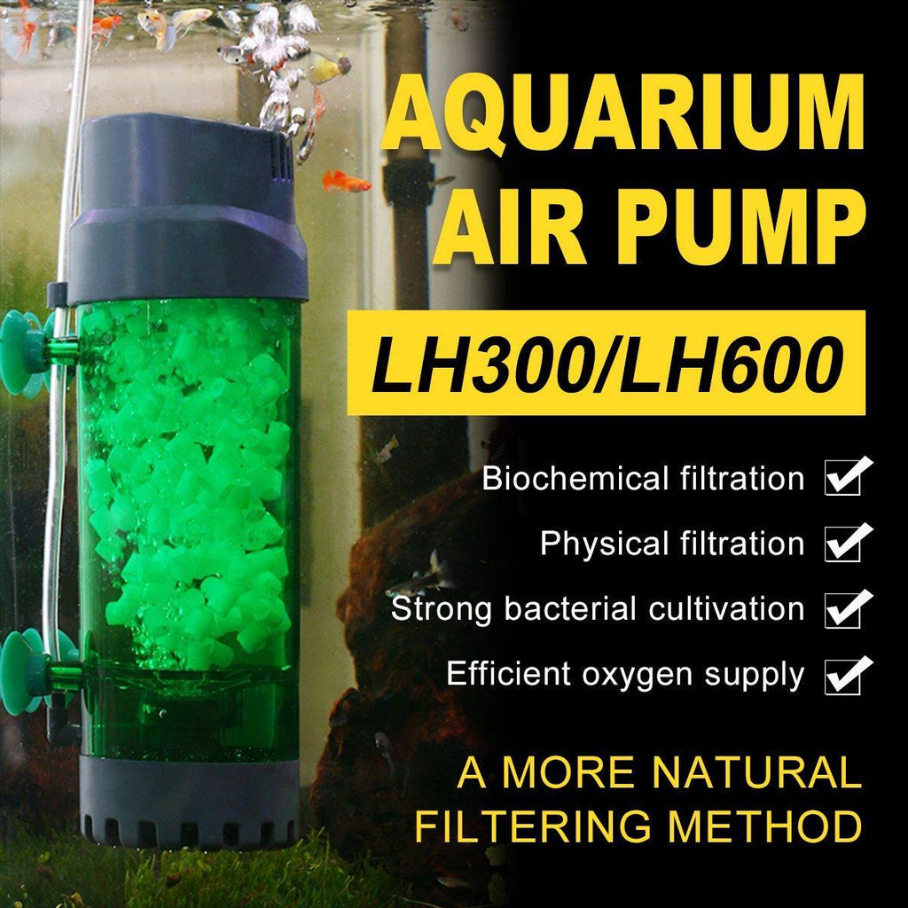 Fluidized bed aquarium filter in dark green transparent plastic with powerful suction cups for fish tanks