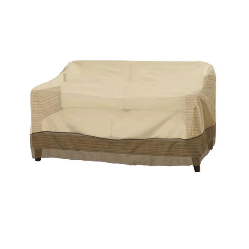 Waterproof patio chair cover in beige and coffee protecting an outdoor lounge seat from heavy rain — view 4