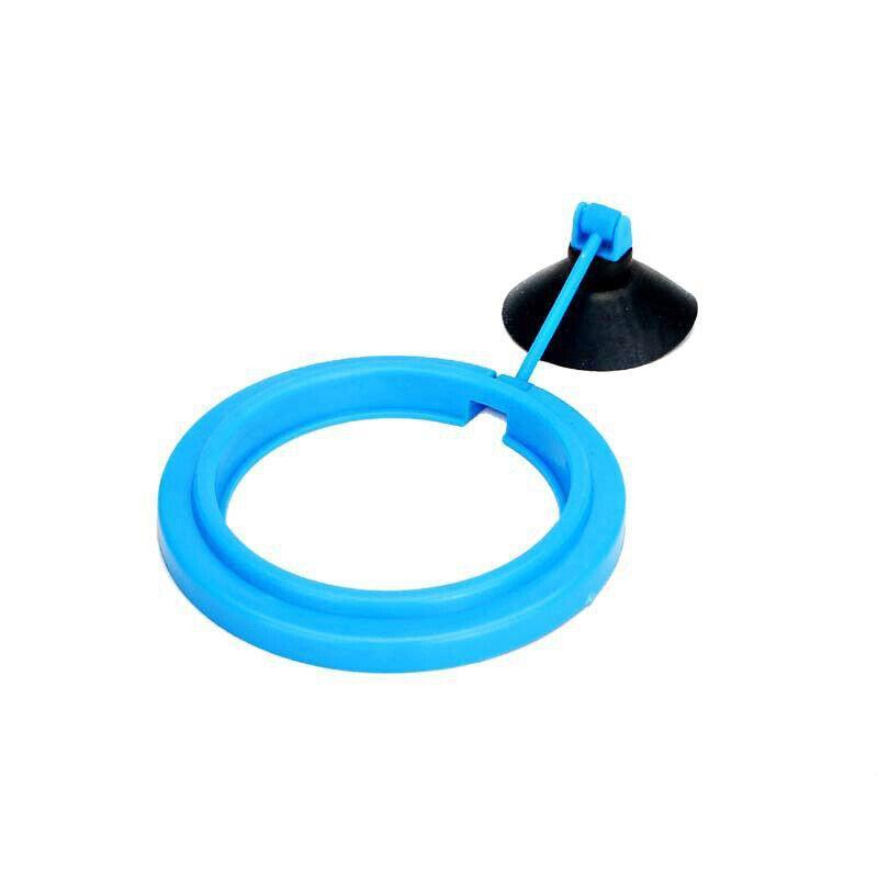 Blue floating fish feeding ring with suction cup mount for clean aquarium water
