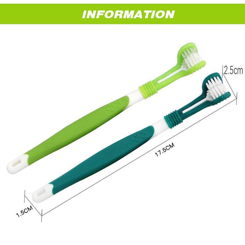 Dark green three-sided pet toothbrush with soft bristles for dog and cat dental care — view 5