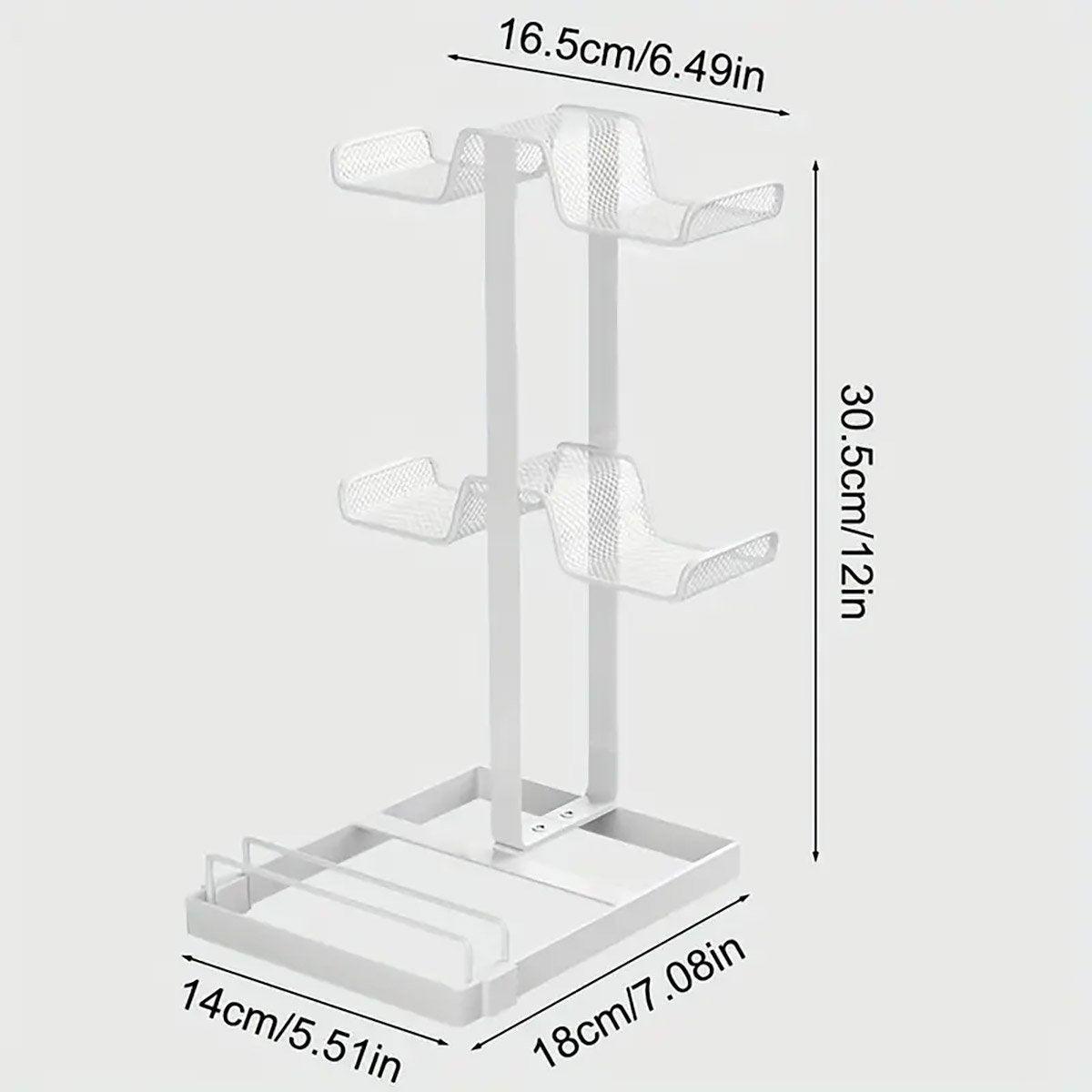 Black metal gaming controller and headphone stand holding console accessories for desk organization and display — view 3