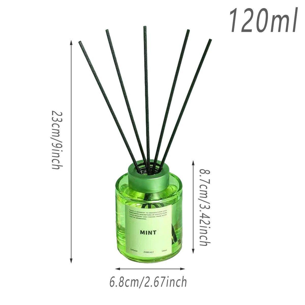 Five 120ml glass aromatherapy reed diffusers with natural rattan sticks in elegant minimalist design — view 3