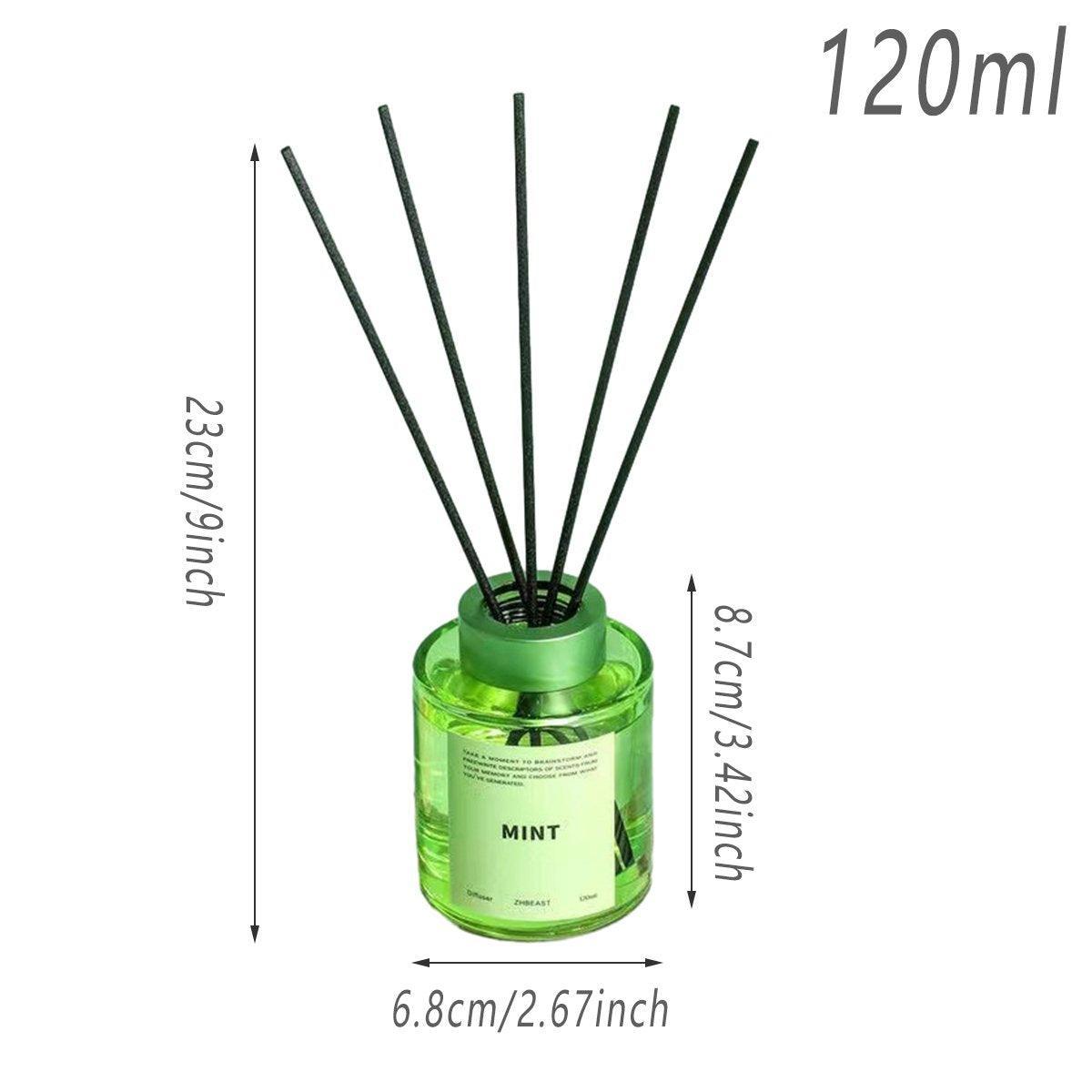 Five 120ml glass aromatherapy reed diffusers with natural rattan sticks in elegant minimalist design — view 3