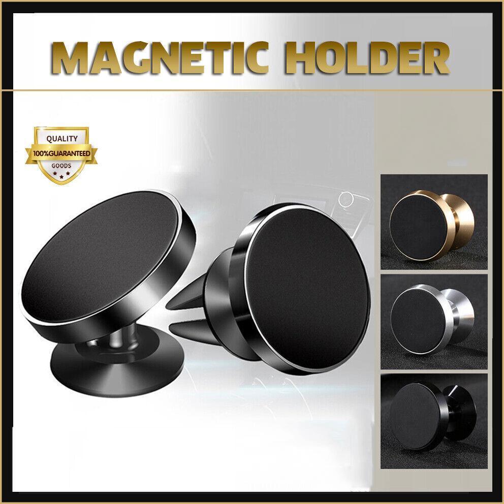 Magnetic car air vent phone mount in silver finish with secure clip and universal metal plate