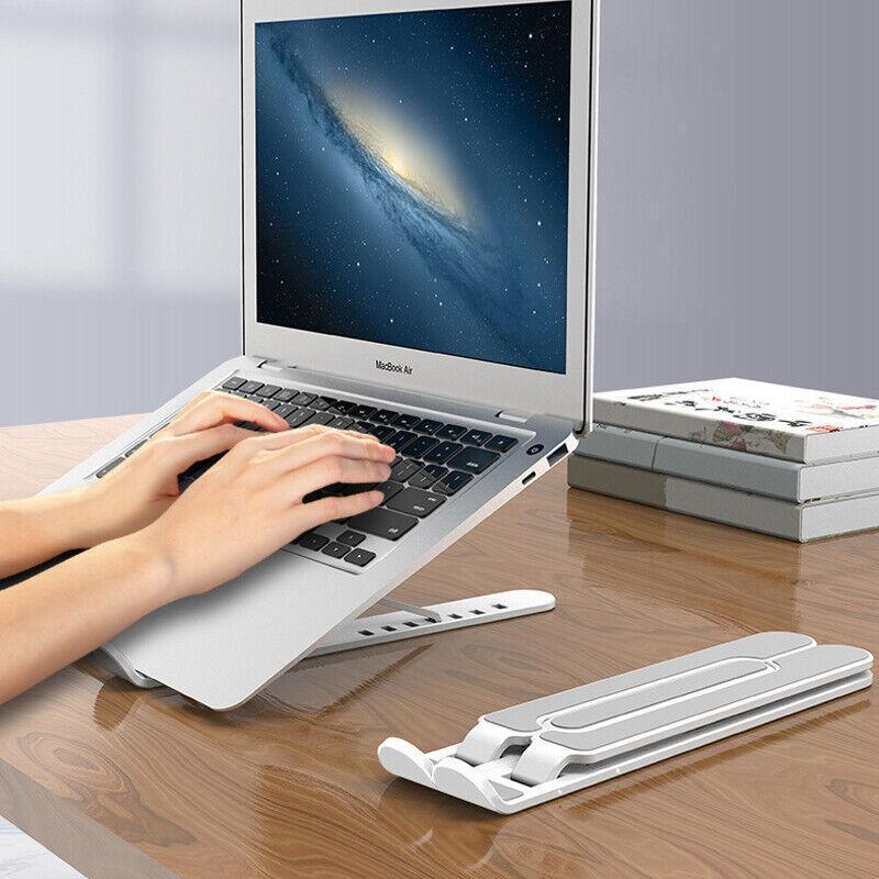 Black adjustable folding laptop and tablet stand with ergonomic design and anti-slip silicone pads — view 4