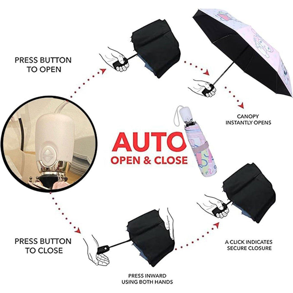 Kawaii black rabbit folding umbrella with a transparent thickened canopy and automatic open close handle — view 4