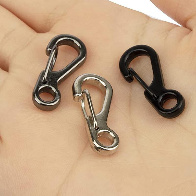 10-piece black and silver mini alloy carabiner keychain set with durable snap spring clip hooks — view 4