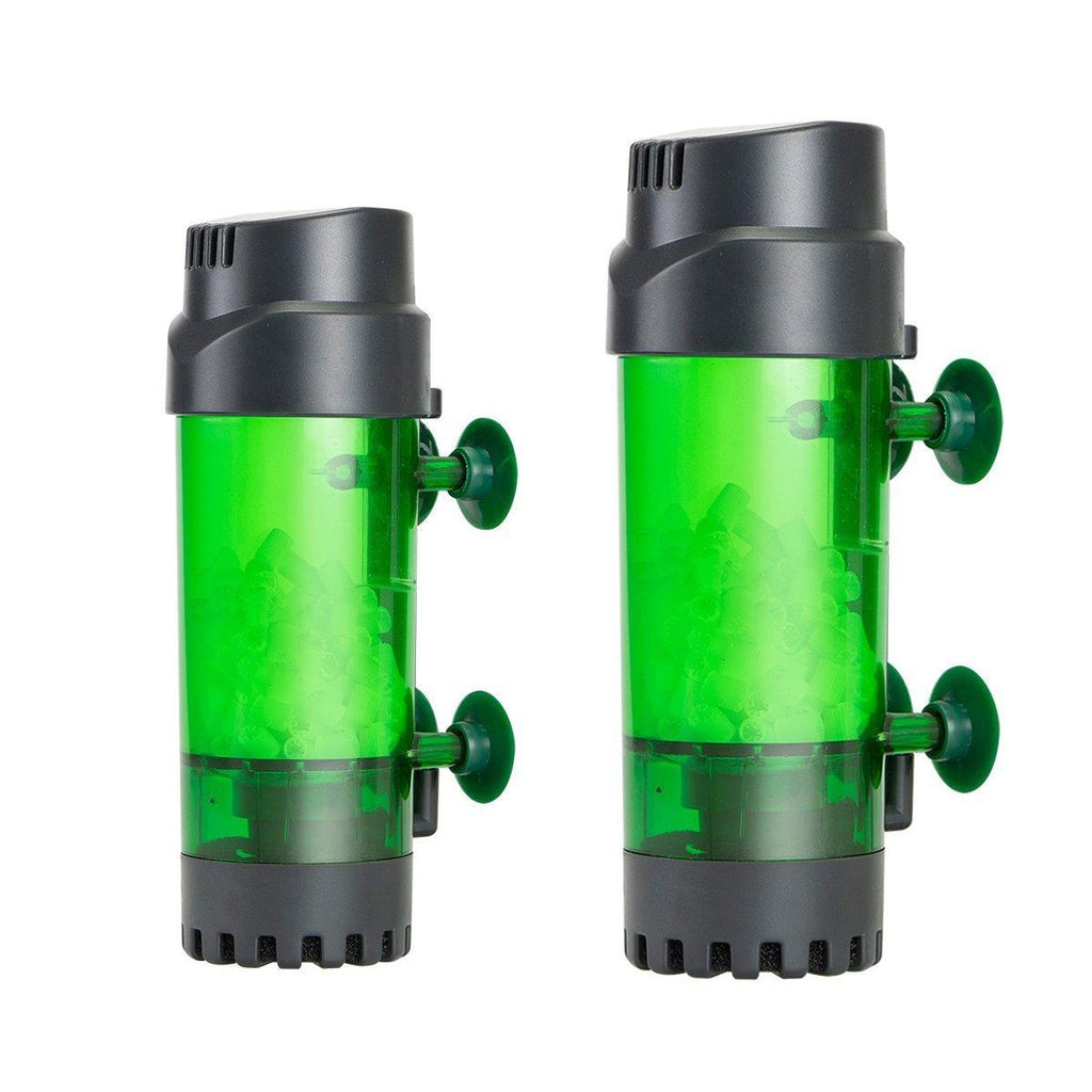 Fluidized bed aquarium filter in dark green transparent plastic with powerful suction cups for fish tanks — view 2