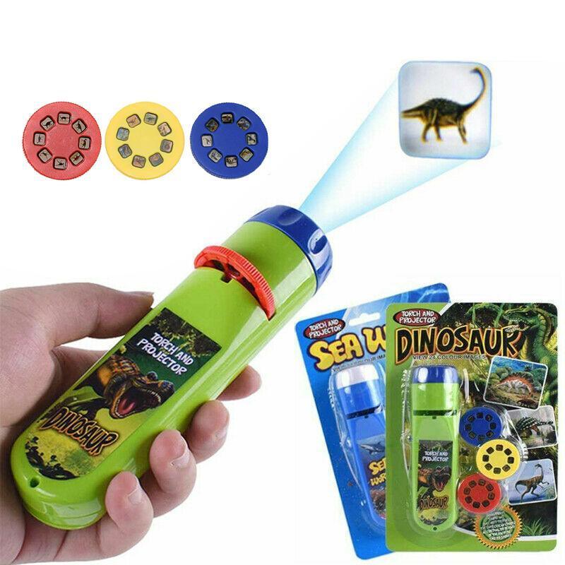 Interactive kids torch projector toy projecting a bright and vibrant dinosaur scene in a dark room — view 4