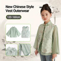 Girls embroidered two-piece set featuring a light green western shirt and traditional decorated waistcoat