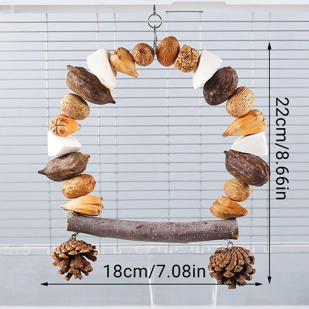 Natural wood parrot chew toy with hanging hook for beak grinding and active cage climbing — view 3