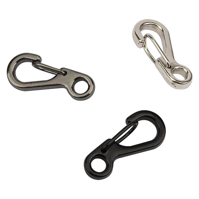 10-piece black and silver mini alloy carabiner keychain set with durable snap spring clip hooks — view 2