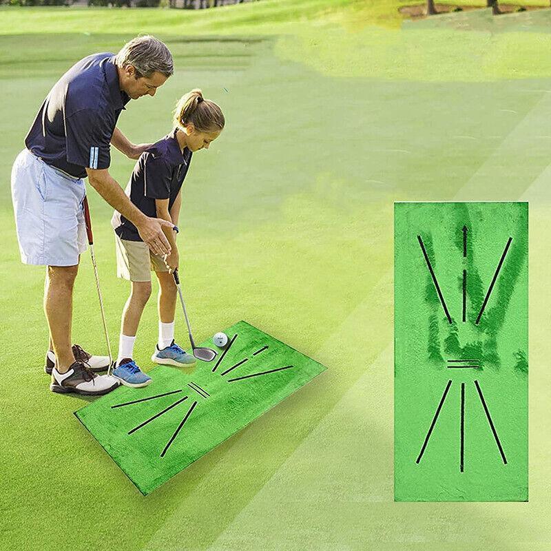 Green portable golf swing training mat with non-slip rubber base and seven practice balls — view 3