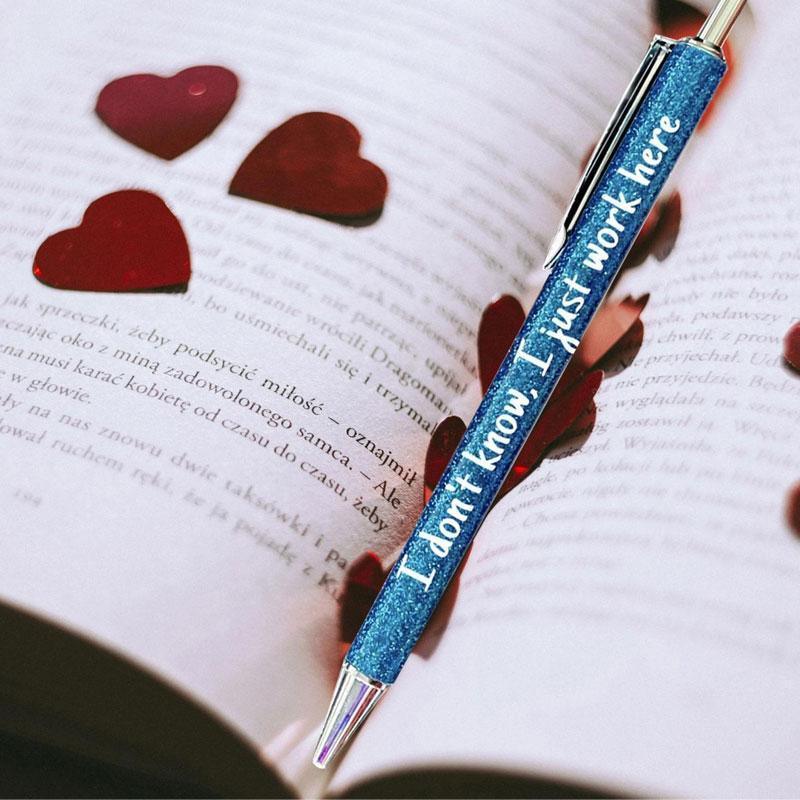 Colorful glitter ballpoint pen set with sarcastic swear word quotes and smooth black ink — view 4