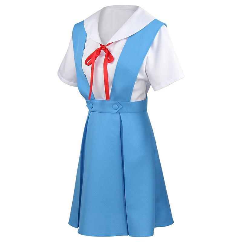 Neon Genesis Evangelion school uniform cosplay costume set featuring a tailored shirt and pleated dress — view 5