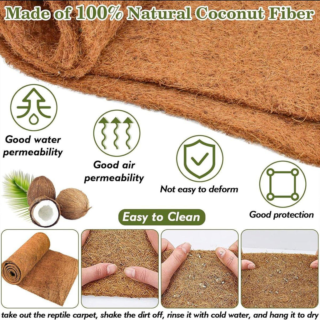 Brown natural coconut fiber reptile terrarium liner mat for tortoises and small pets — view 3