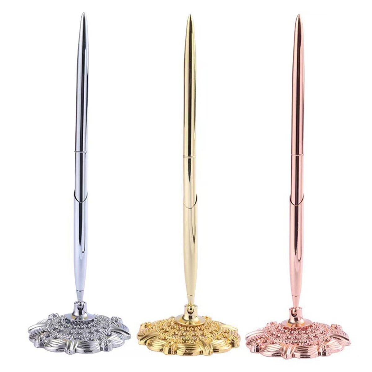 6-piece metal desk ballpoint pen set on a plum blossom stand in assorted metallic finishes — view 2