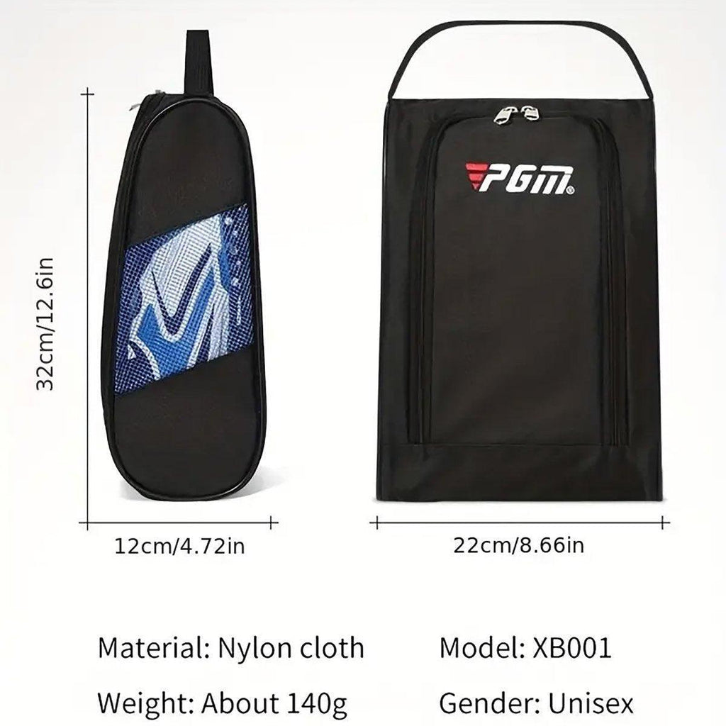 PGM golf shoe bag in breathable black nylon with side mesh panels and comfortable handle — view 3
