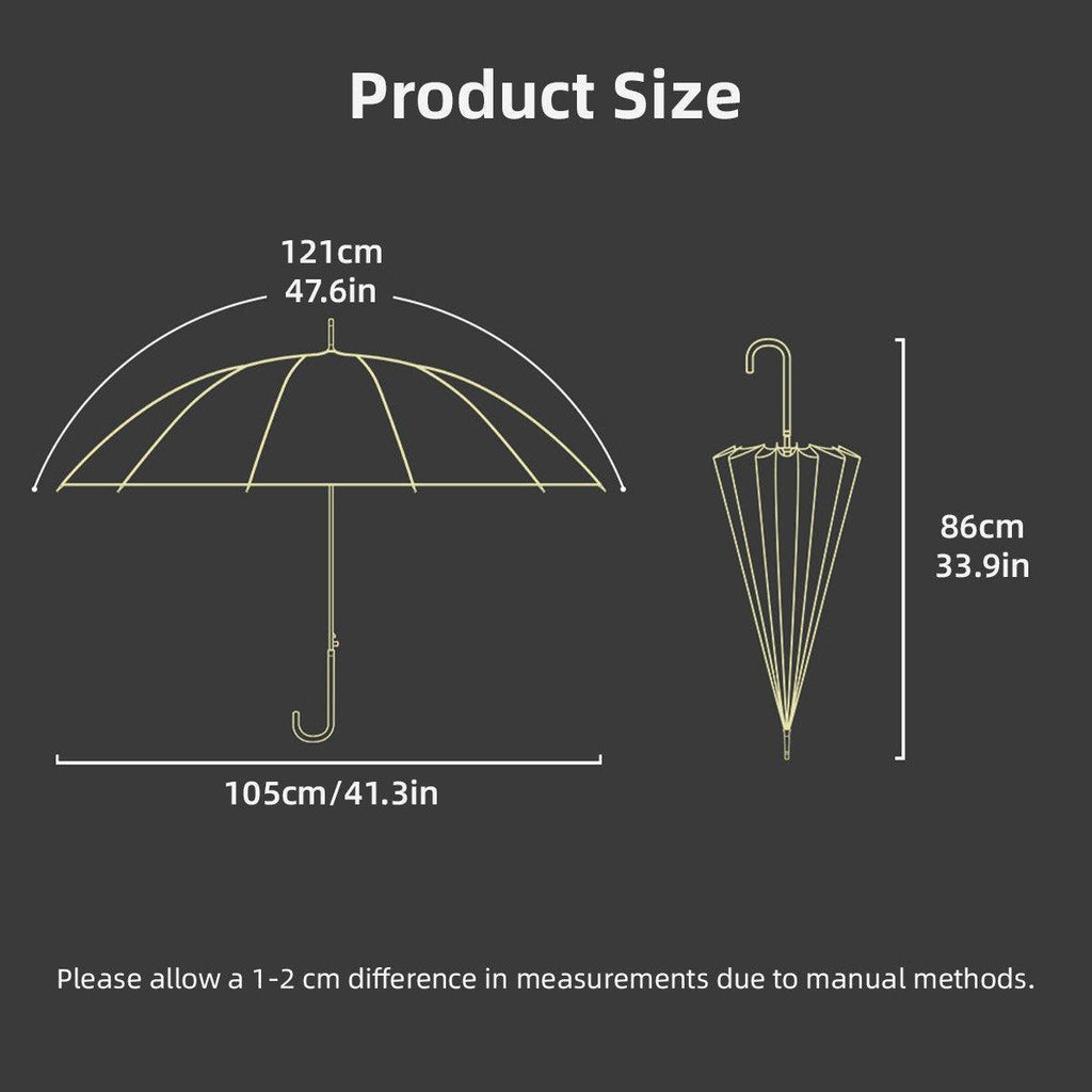 Large 16-bone automatic umbrella with long ergonomic handle and waterproof UPF50+ dual-use canopy. — view 3
