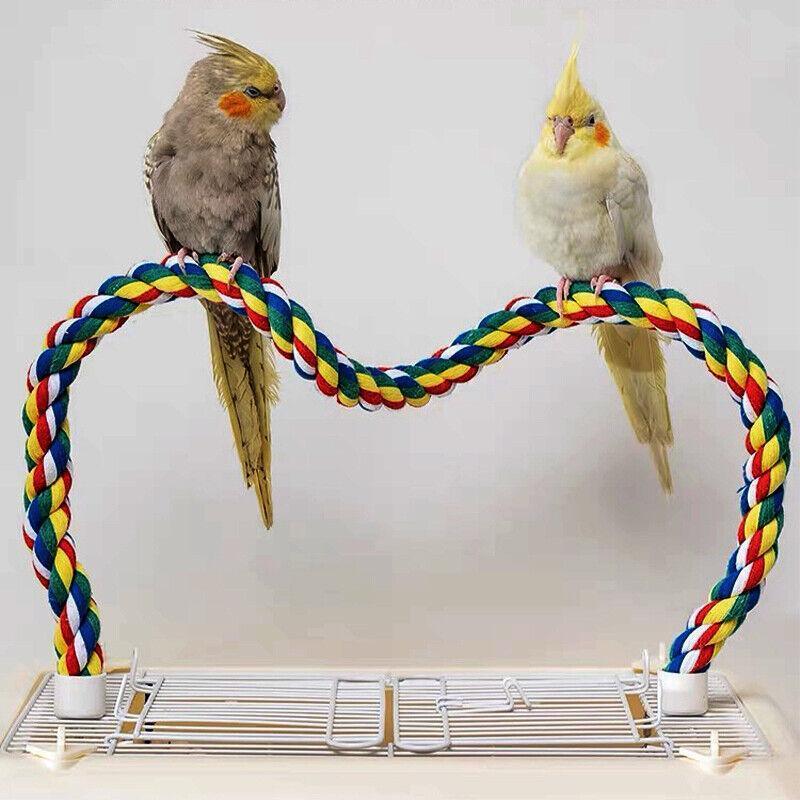 Parrot rope perch and flexible cotton bungee swing in multicolour with double cage attachments. — view 4