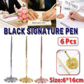 6-piece metal desk ballpoint pen set on a plum blossom stand in assorted metallic finishes
