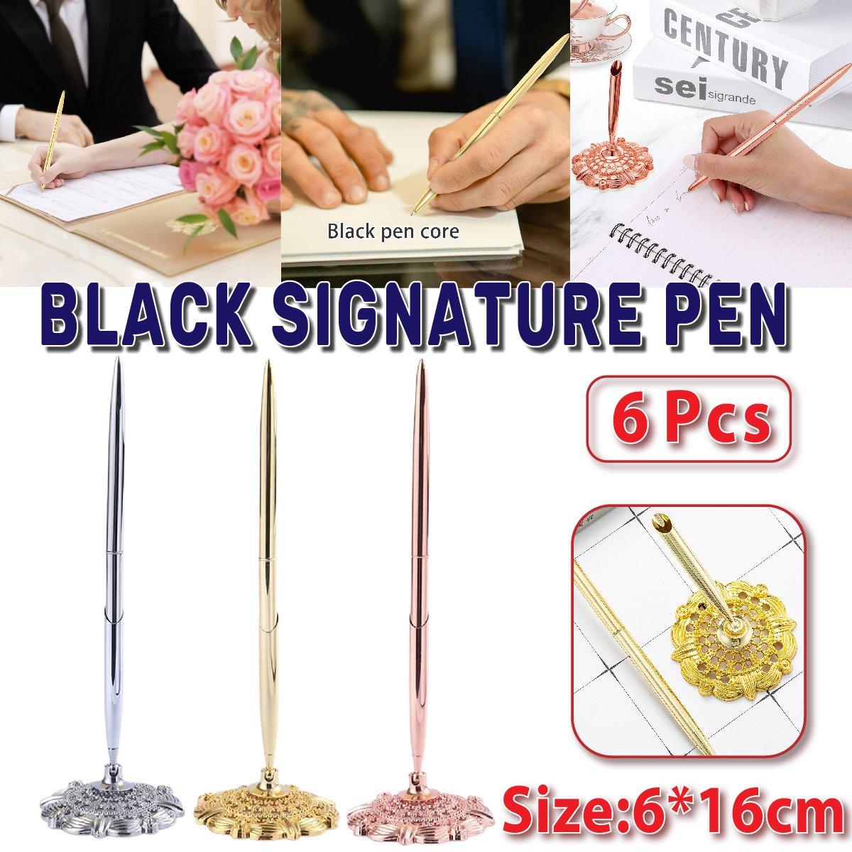 6-piece metal desk ballpoint pen set on a plum blossom stand in assorted metallic finishes