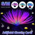 Glowing artificial lotus coral aquarium decoration made of vibrant multicoloured silicone on a resin base
