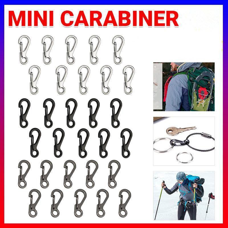10-piece black and silver mini alloy carabiner keychain set with durable snap spring clip hooks