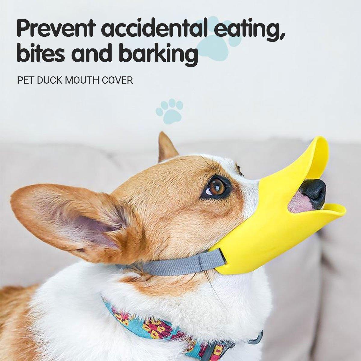 Yellow silicone duck bill dog muzzle with adjustable strap for safe pet training and bite control — view 5