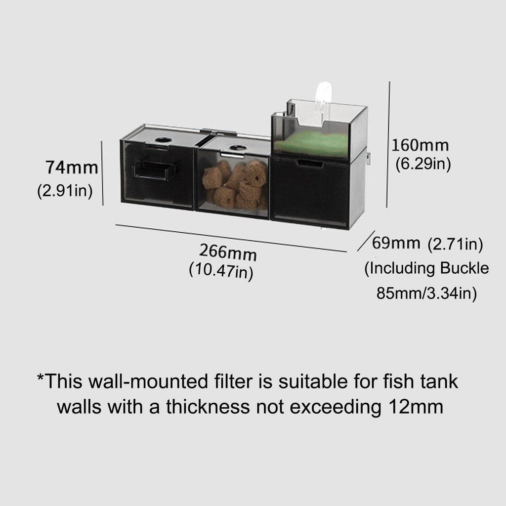 Black 3-in-1 wall mount fish tank filter and silent oxygenating water purifier for home aquariums — view 4
