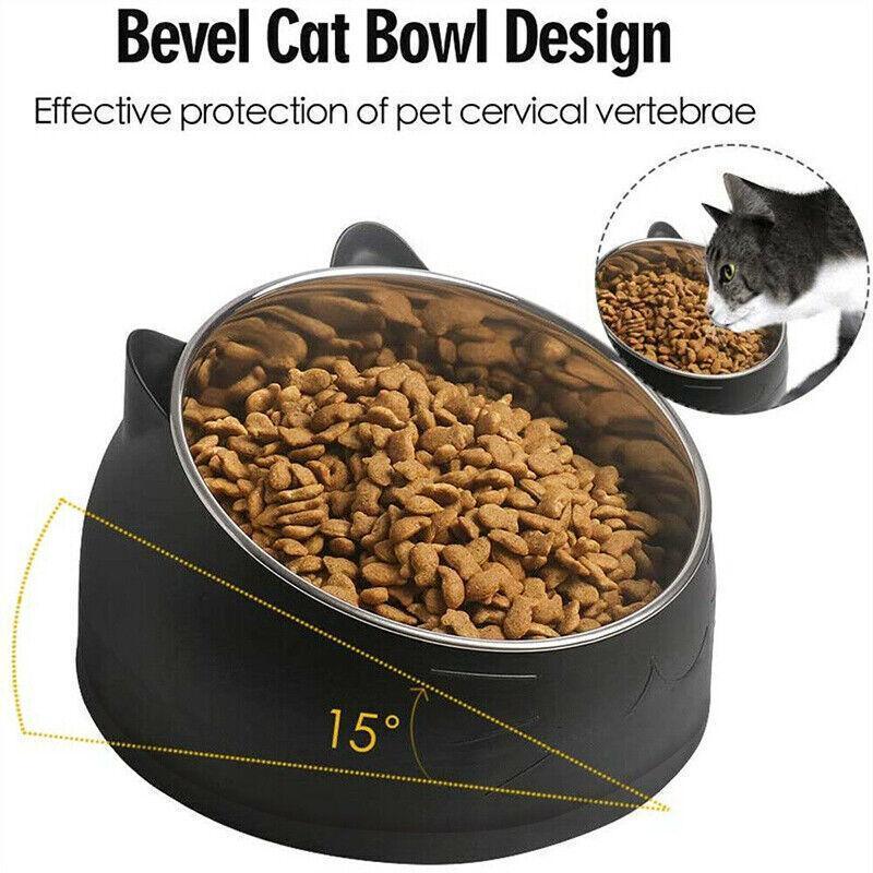Raised stainless steel pet bowl with a 15-degree tilted colorful plastic base for easy feeding. — view 2