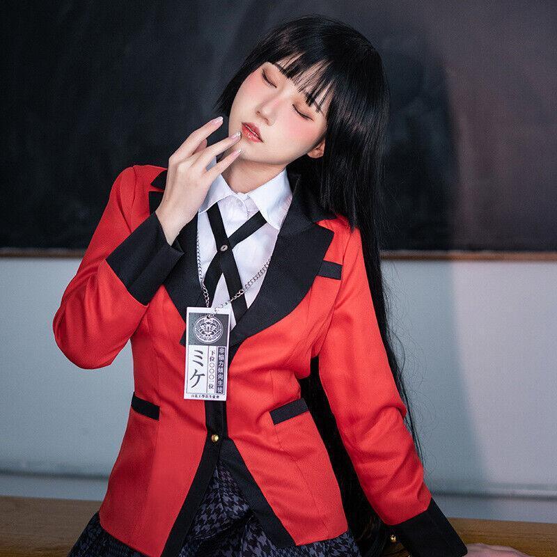 Yumeko Jabami Kakegurui cosplay costume set with red jacket white shirt pleated skirt and tie — view 5