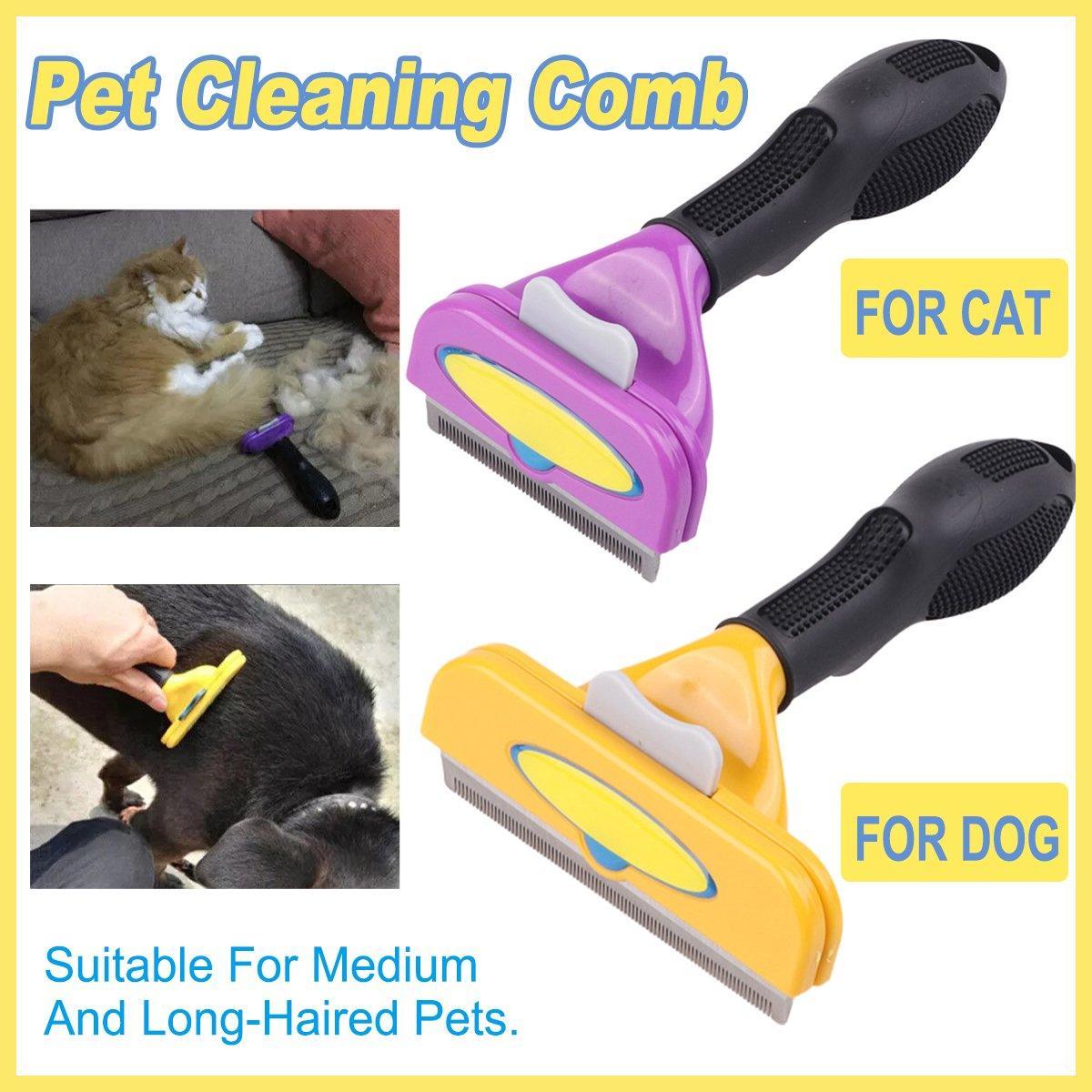 Ergonomic pet hair removal brush with stainless steel deshedding teeth and durable plastic handle
