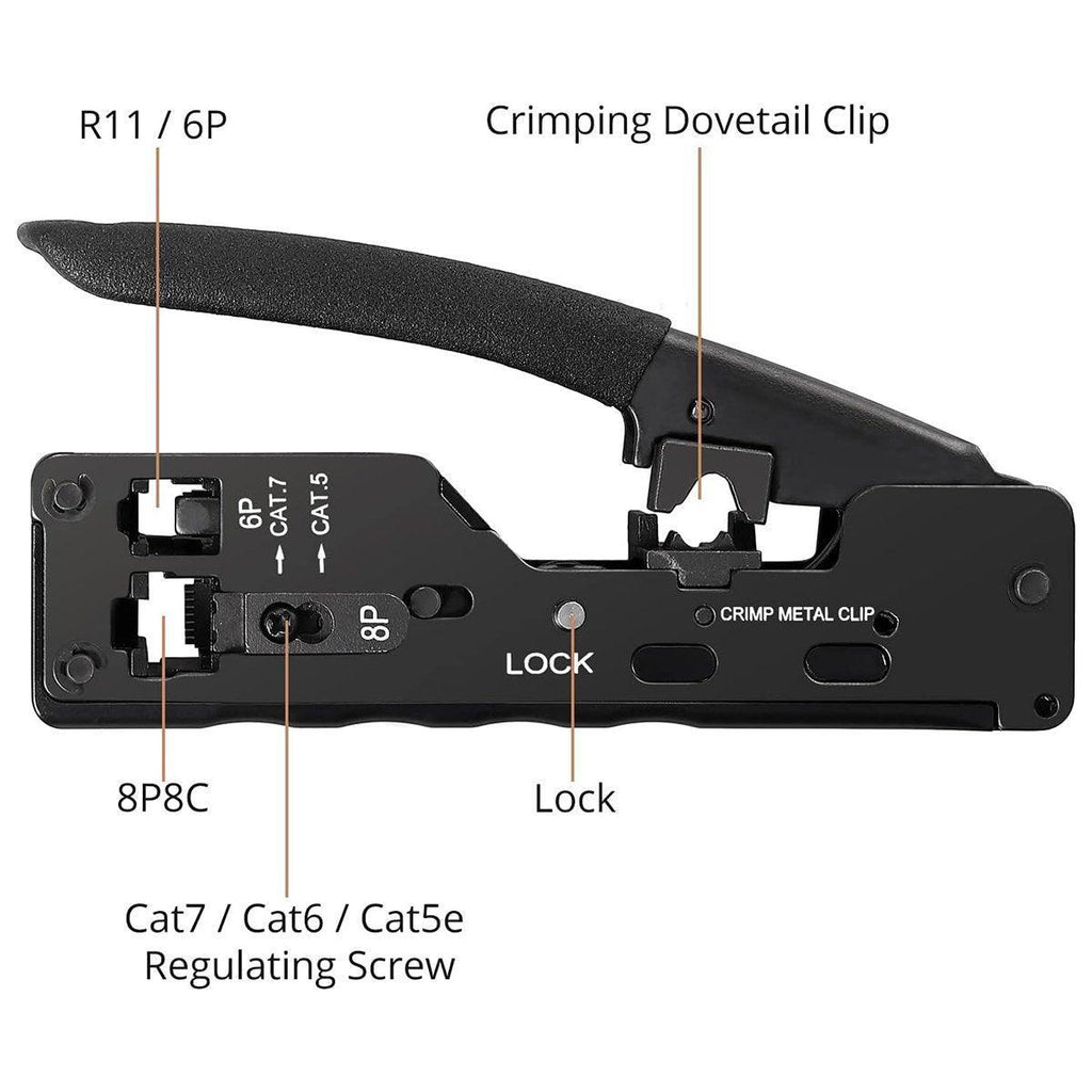Multi-function network cable crimping tool in high-carbon steel with an ergonomic non-slip grip handle. — view 4