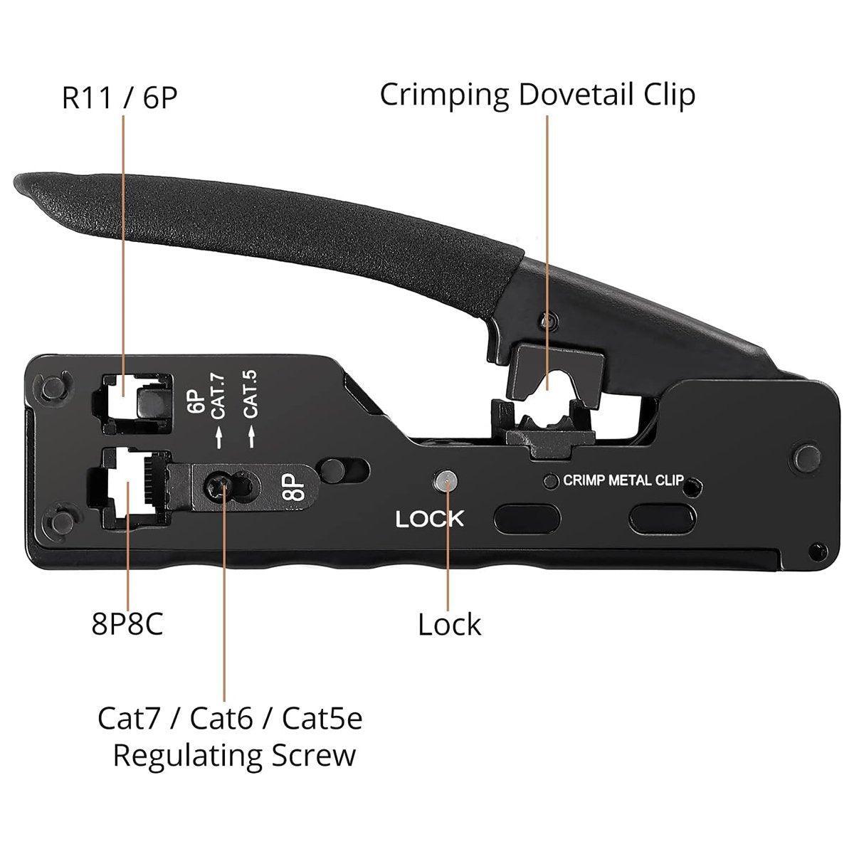 Multi-function network cable crimping tool in high-carbon steel with an ergonomic non-slip grip handle. — view 4