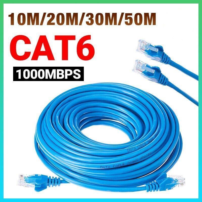 Blue Cat6 Ethernet LAN network cable coiled, providing high speed 1000Mbps gigabit internet connections