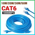 Blue Cat6 Ethernet LAN network cable coiled, providing high speed 1000Mbps gigabit internet connections
