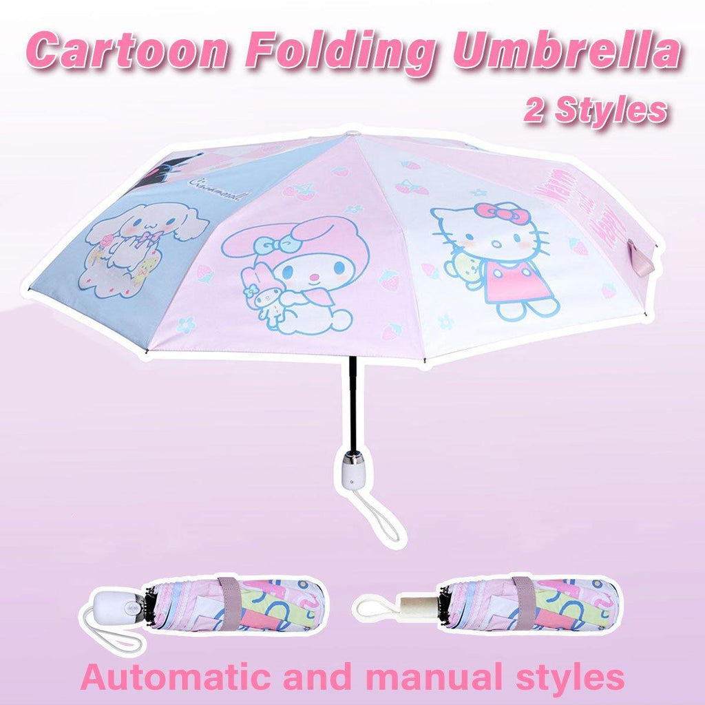 Kawaii black rabbit folding umbrella with a transparent thickened canopy and automatic open close handle