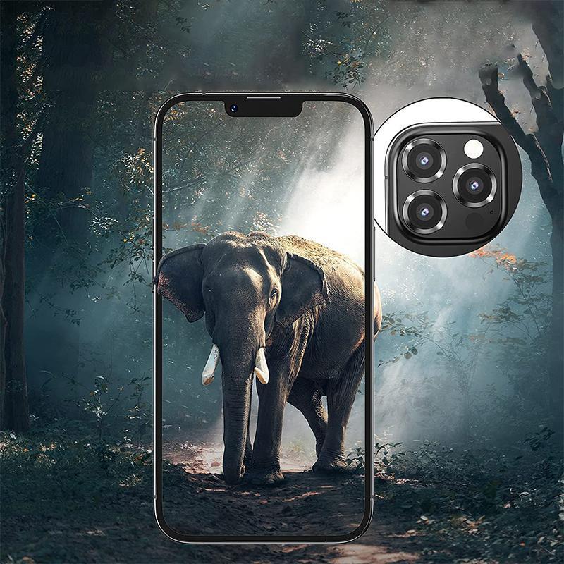 iPhone metal ring camera lens protector with clear tempered glass showing sleek premium edge protection. — view 4